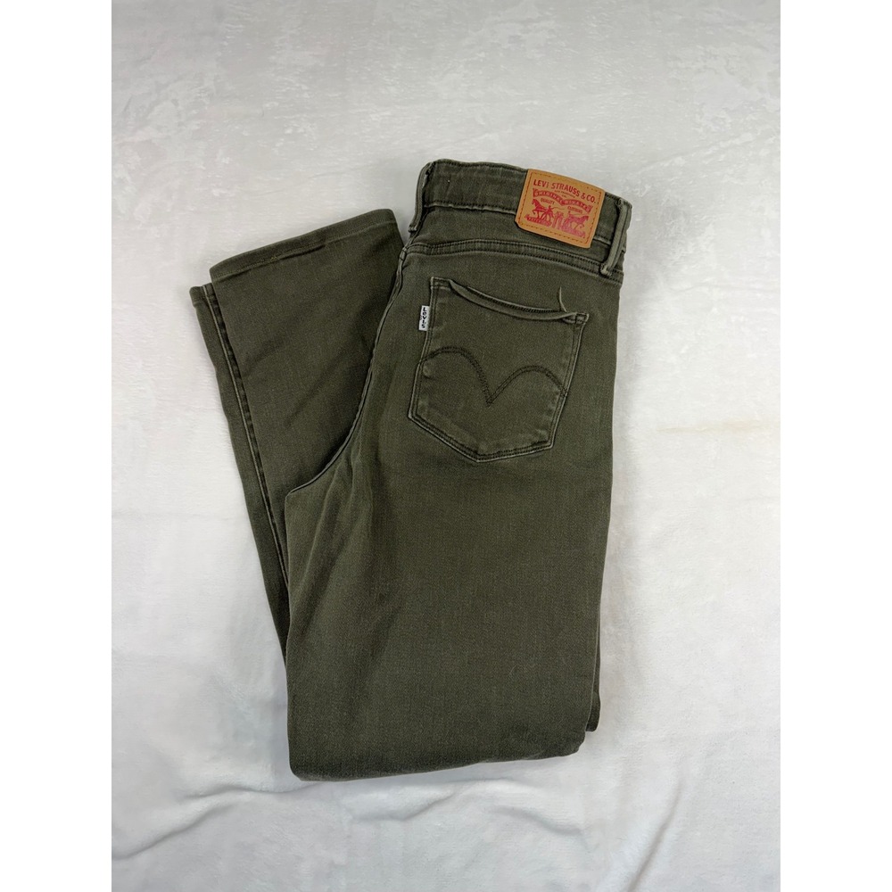 Levis Mid Rise Skinny Jeans 29 Olive Green Stretch Denim Womens